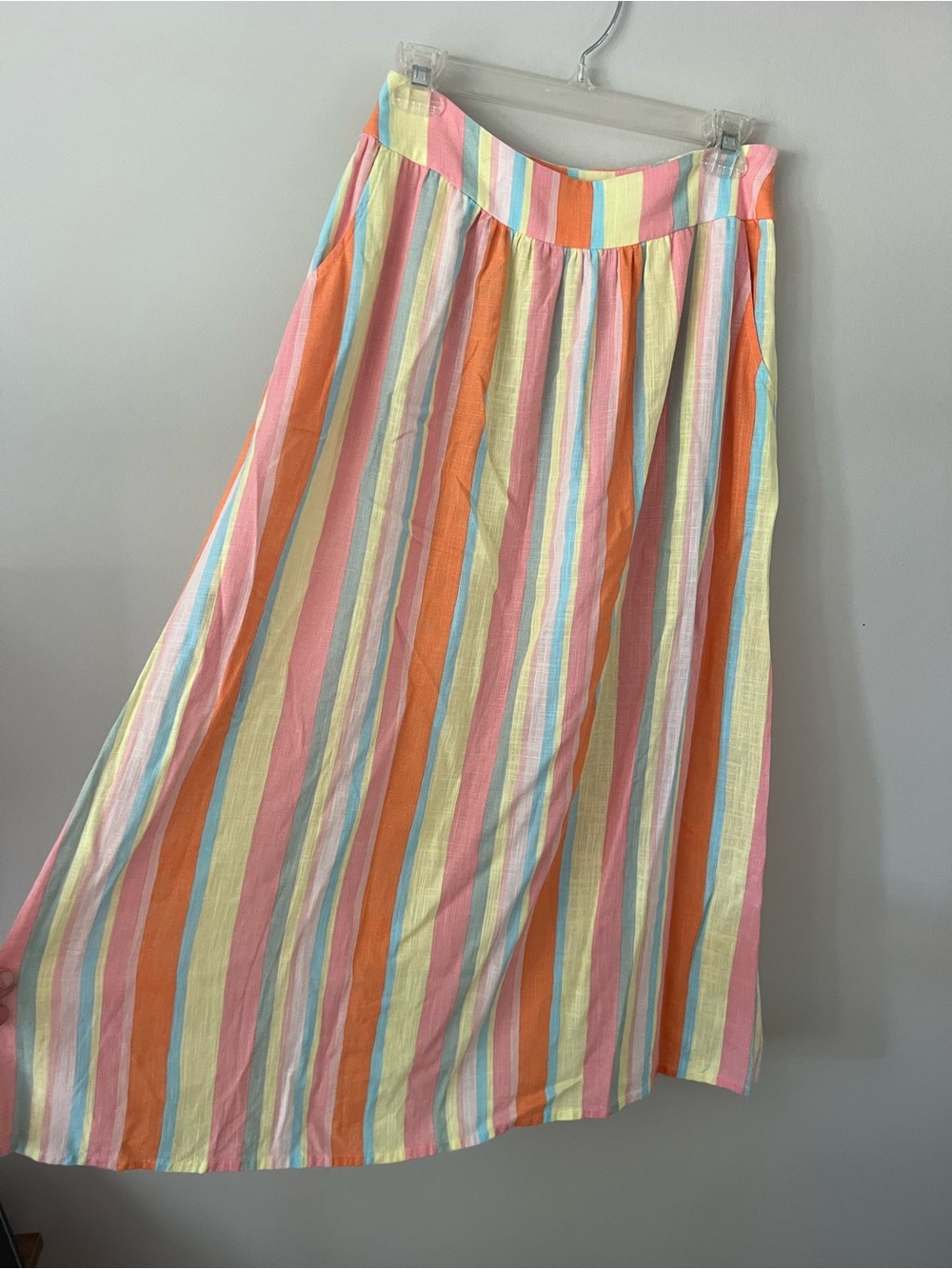 EverBelle Pastel Multi-Stripe Maxi Skirt - Pink, Orange, Yellow